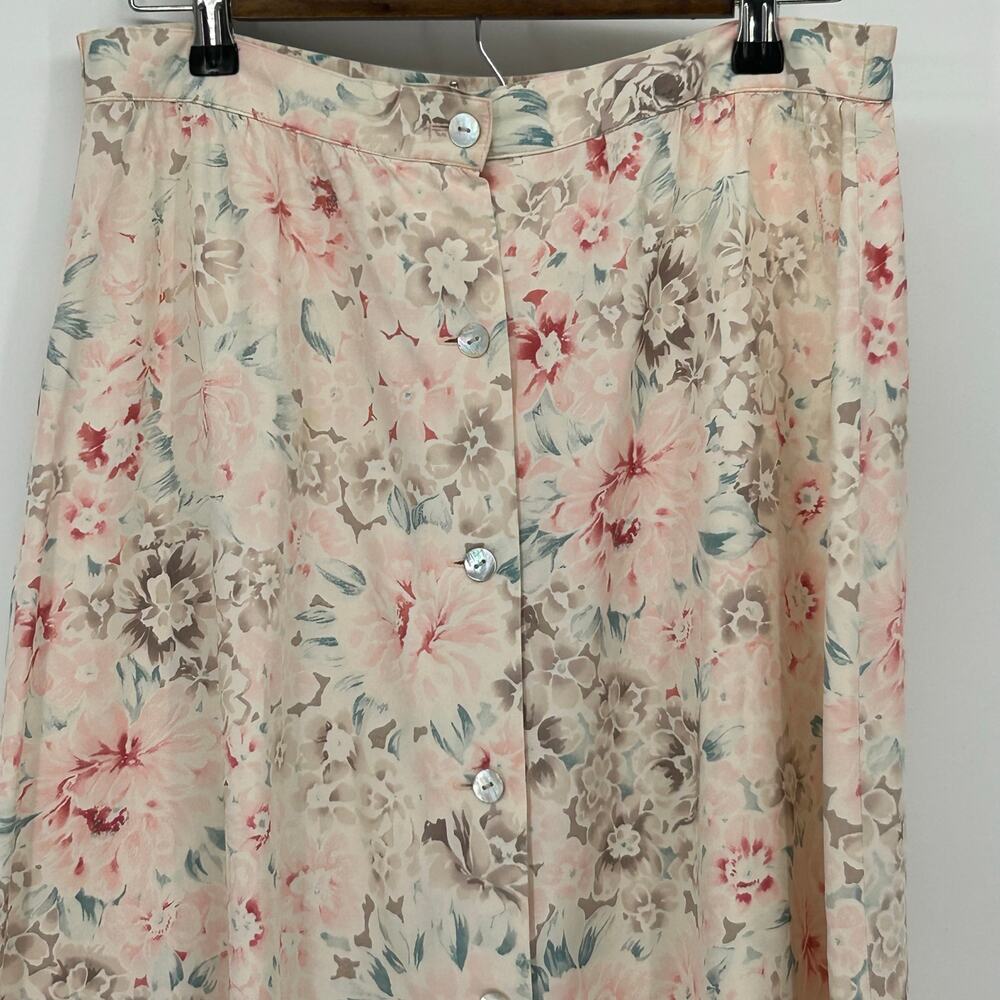 Essential Elements 100% Silk Floral Midi Skirt Women's Size S Multi-Color Boho